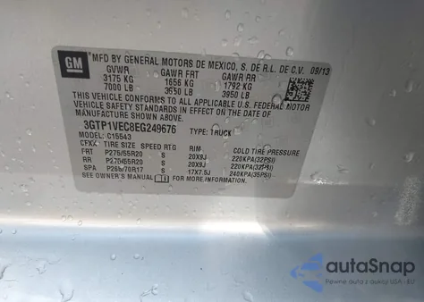 2014 GMC Sierra 1500 Slt z USA, uszkodzony, nr VIN 3GTP1VEC8EG249676